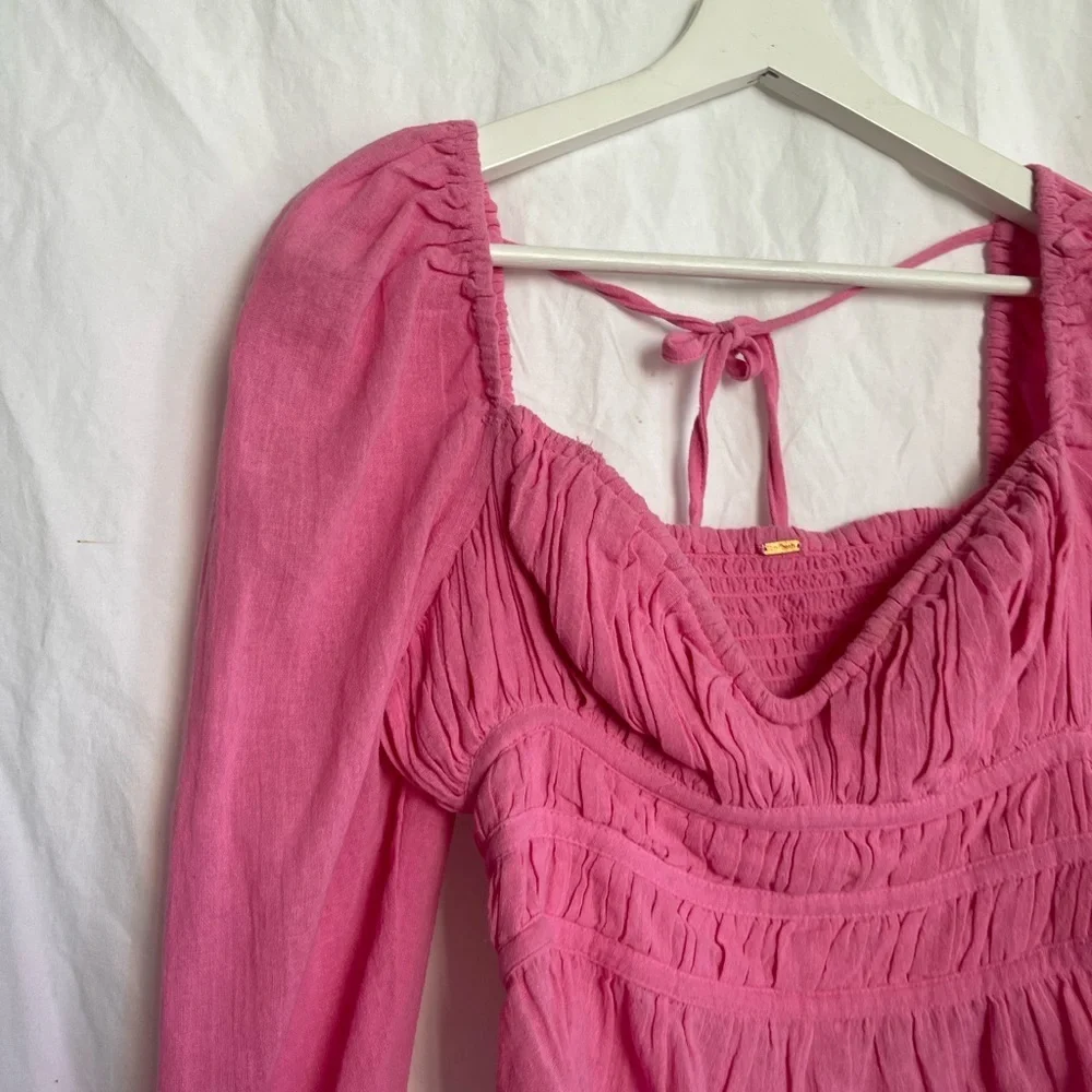Free People Chloe Aurora Romantic Smocked Peplum Blouse Boho Coquette Size S